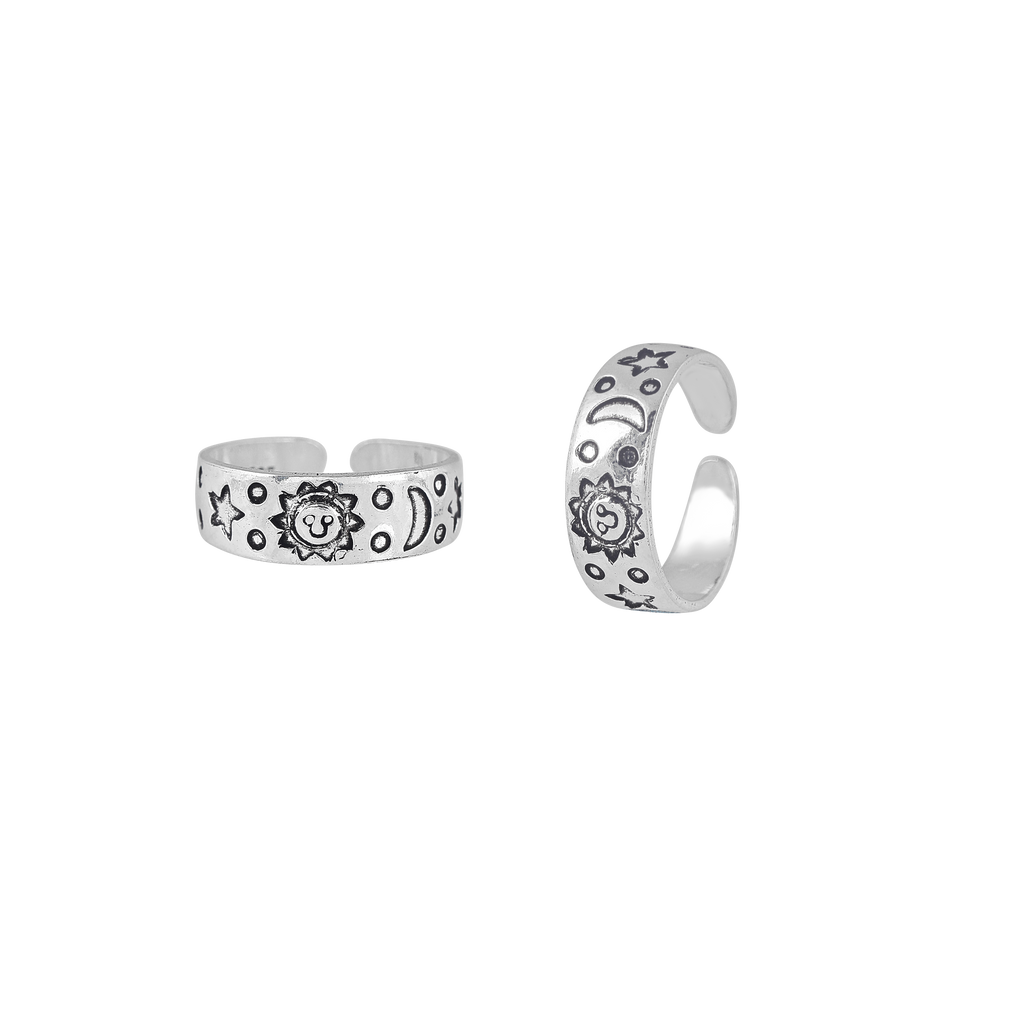 Sun & Moon Oxidized Silver Toe Ring