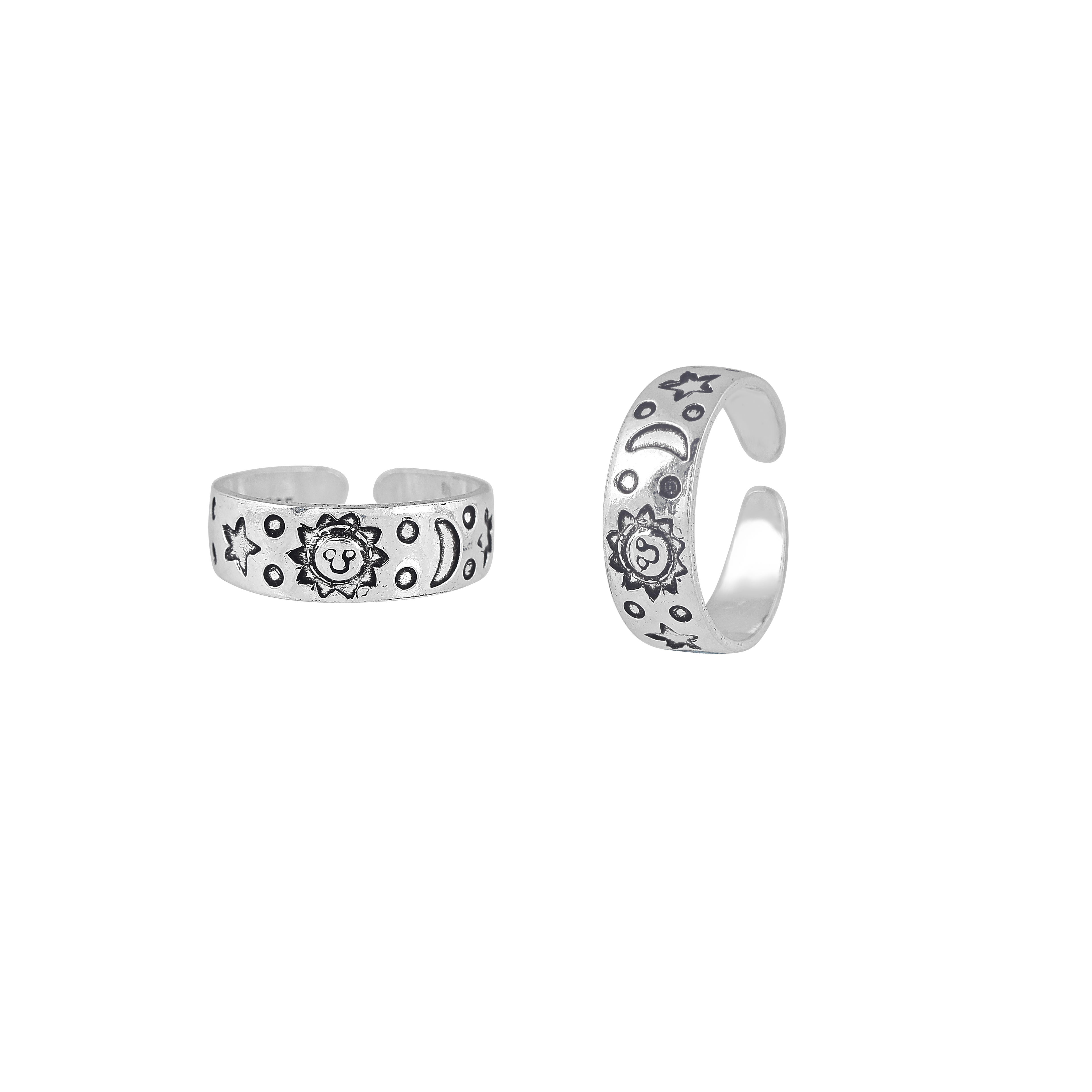 Sun & Moon Oxidized Silver Toe Ring