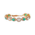 Gold Plated Silver Polki Pattern Bracelet with Green Stone