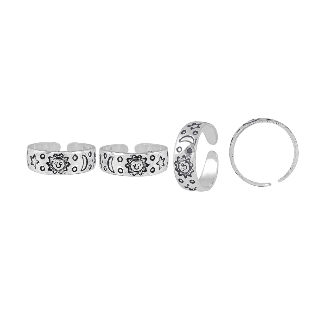 Sun & Moon Oxidized Silver Toe Ring