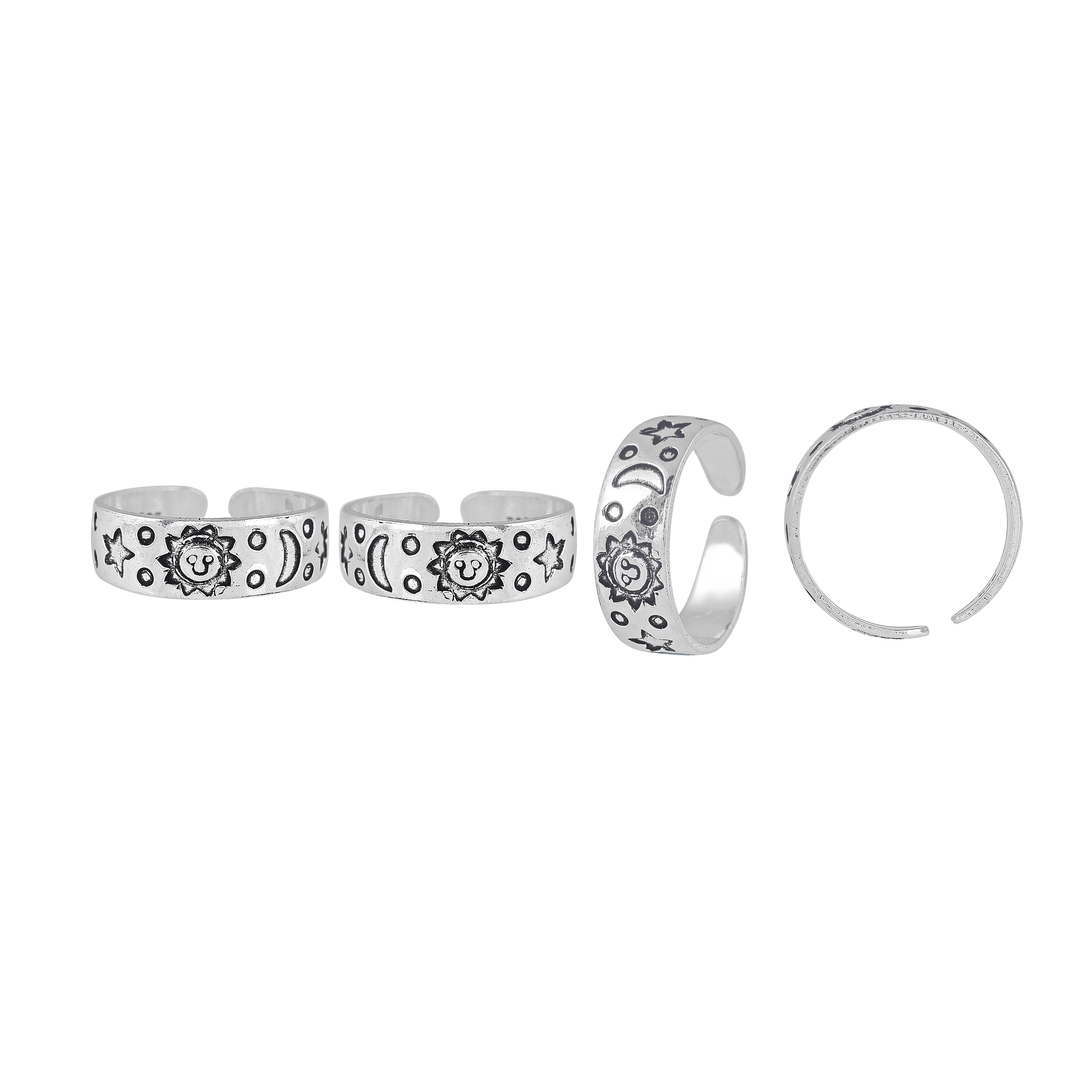 Sun & Moon Oxidized Silver Toe Ring