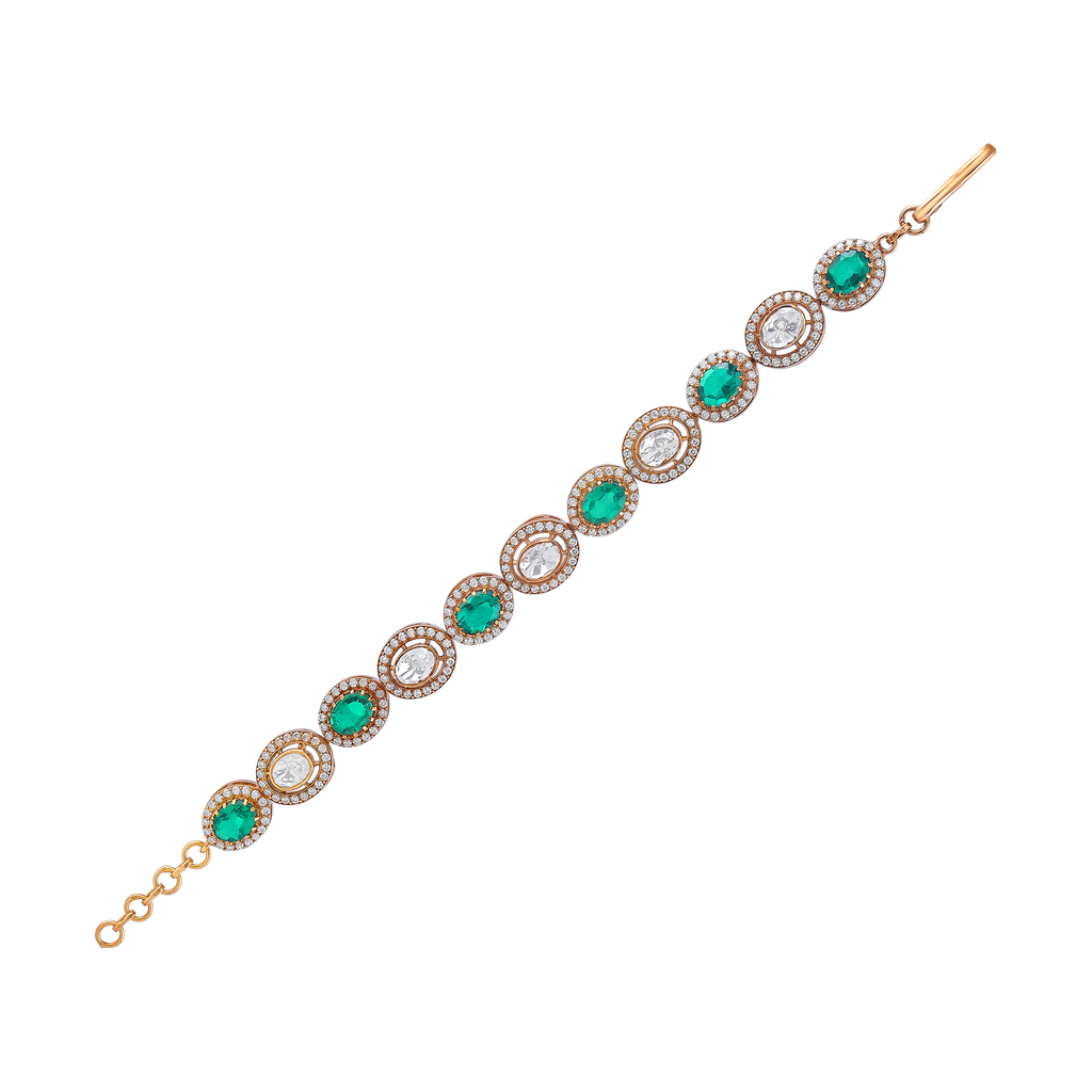 Gold Plated Silver Polki Pattern Bracelet with Green Stone