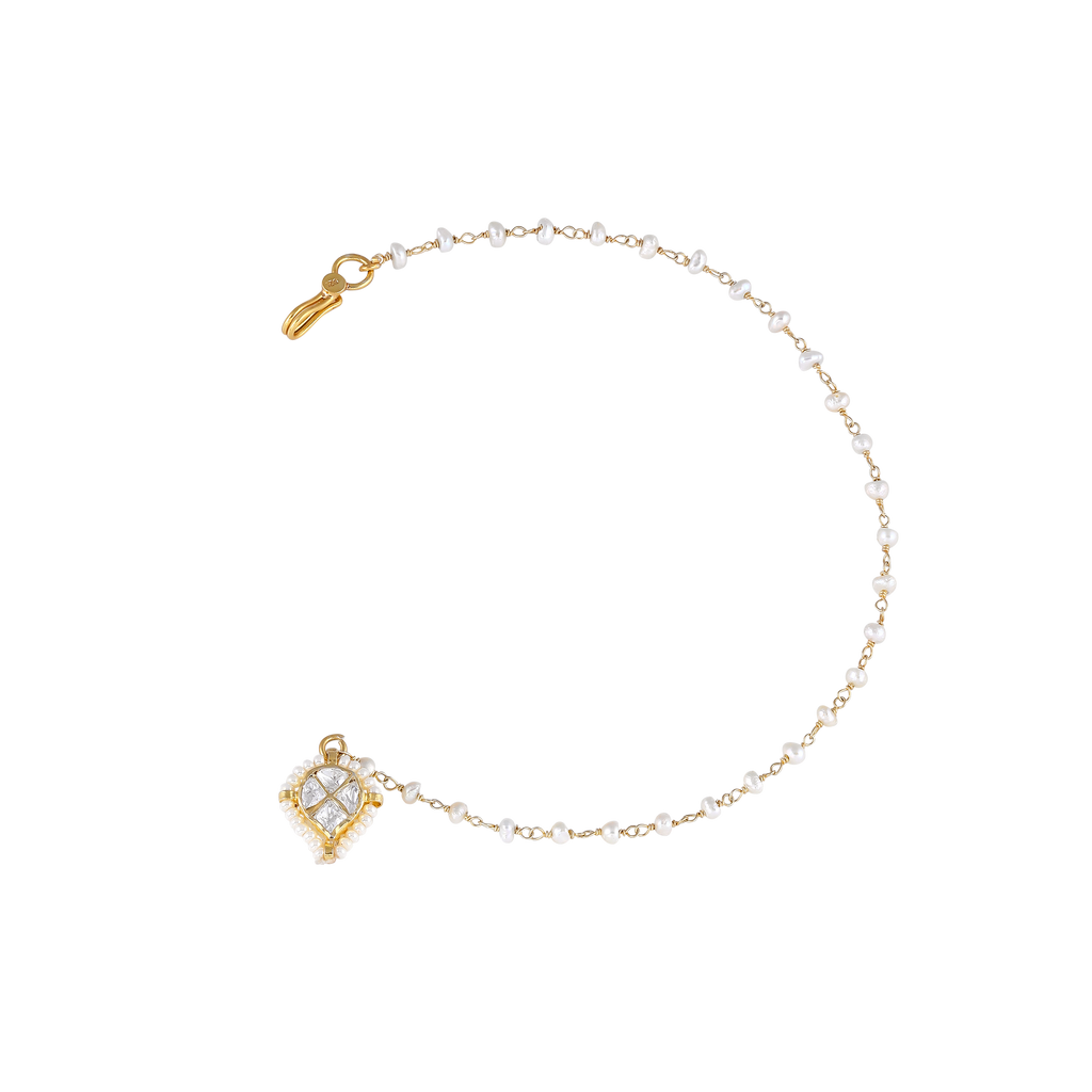 92.5 Silver CZ Nose Ring with Delicate Pearl Chain