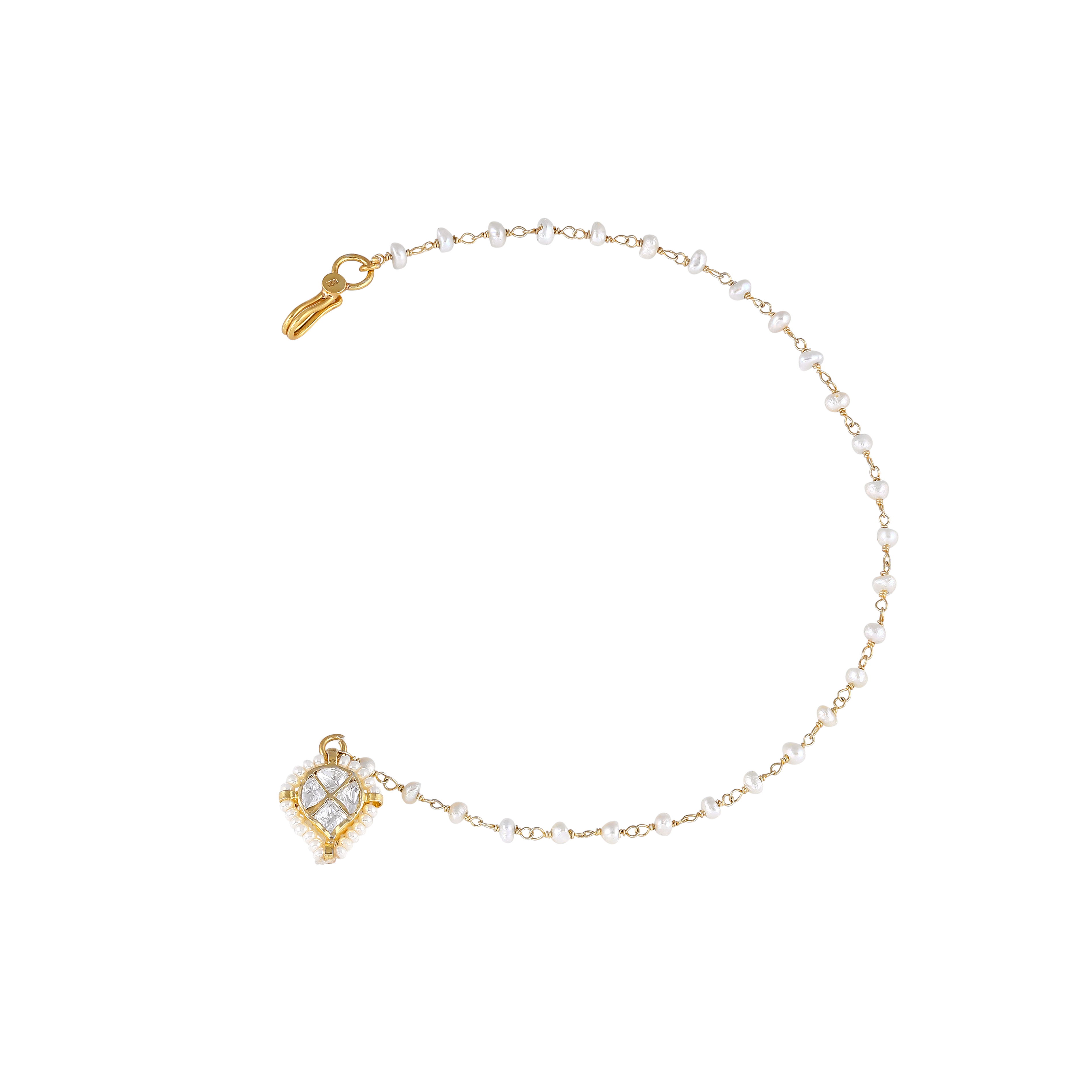 92.5 Silver CZ Nose Ring with Delicate Pearl Chain