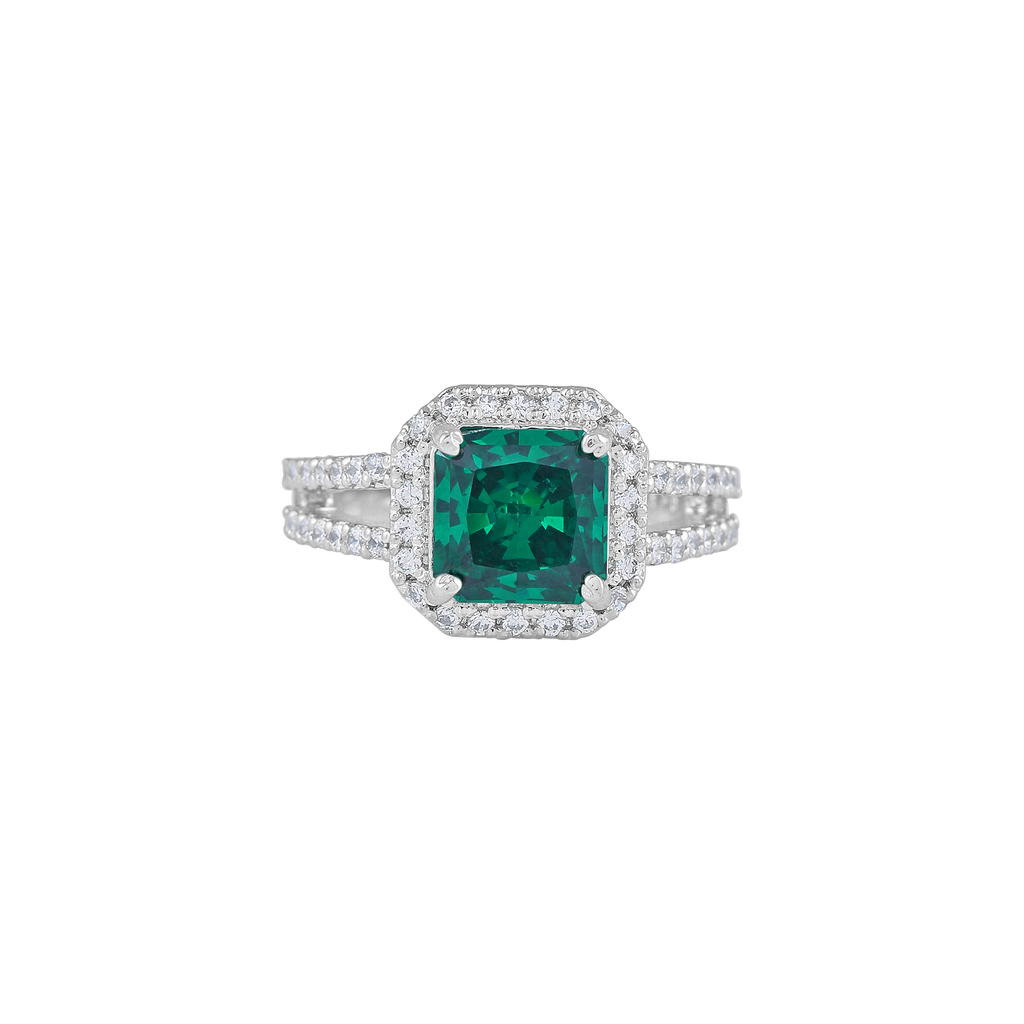Green Cushion-Cut Halo Ring in 92.5 Silver