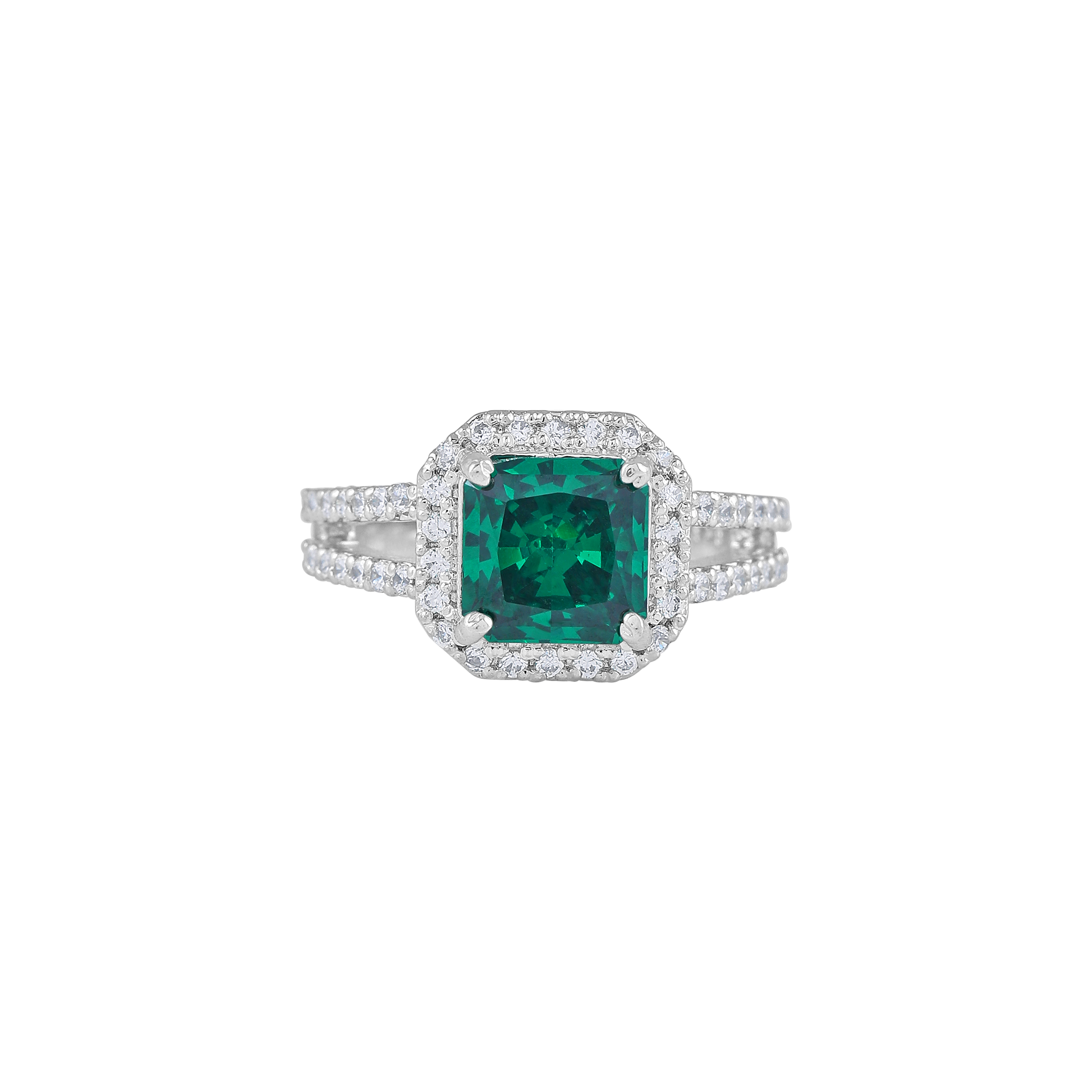 Green Cushion-Cut Halo Ring in 92.5 Silver