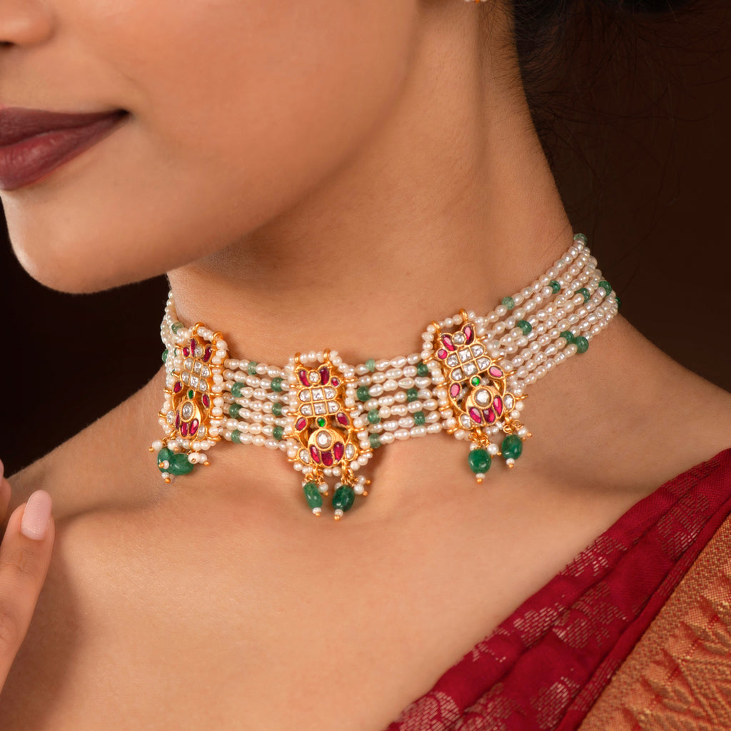 92.5 Silver Kundan Pattern Choker