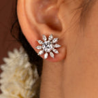 Stellar Sunburst CZ Stud Earrings in Silver