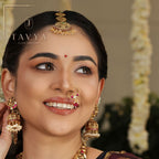 92.5 Sterling Silver Ruby Stone Nose Ring with Pearl Dangles