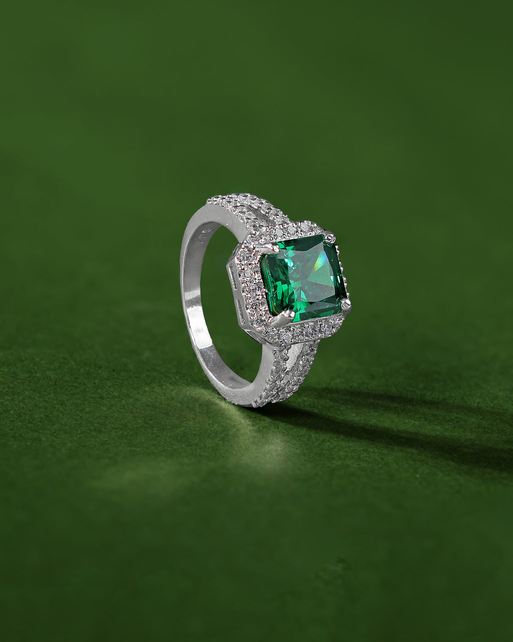 Green Cushion-Cut Halo Ring in 92.5 Silver