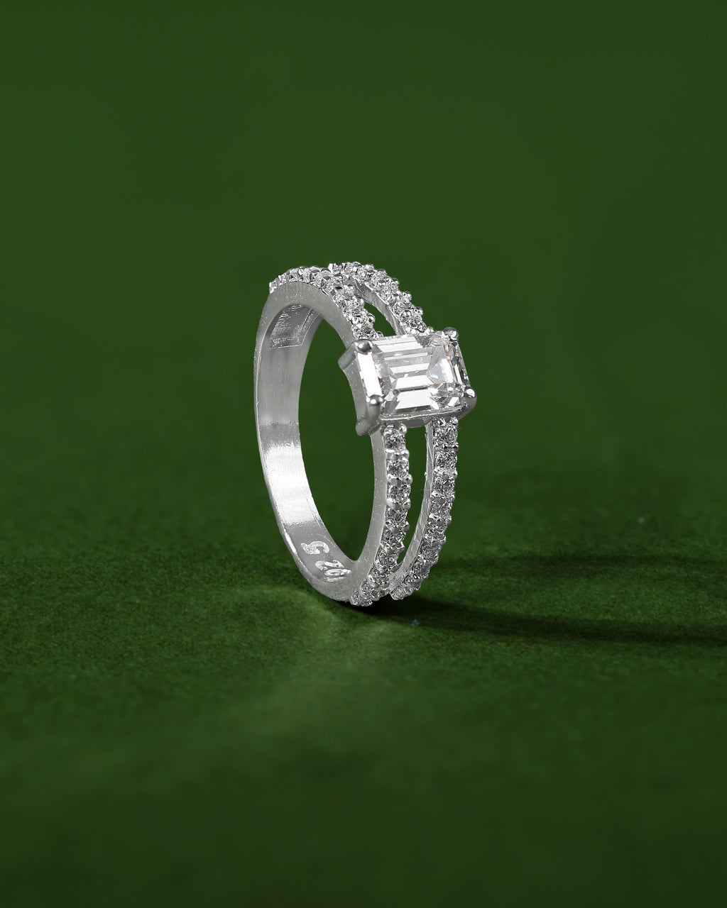 Sparkling CZ Double Band Ring in Pure 92.5 Silver