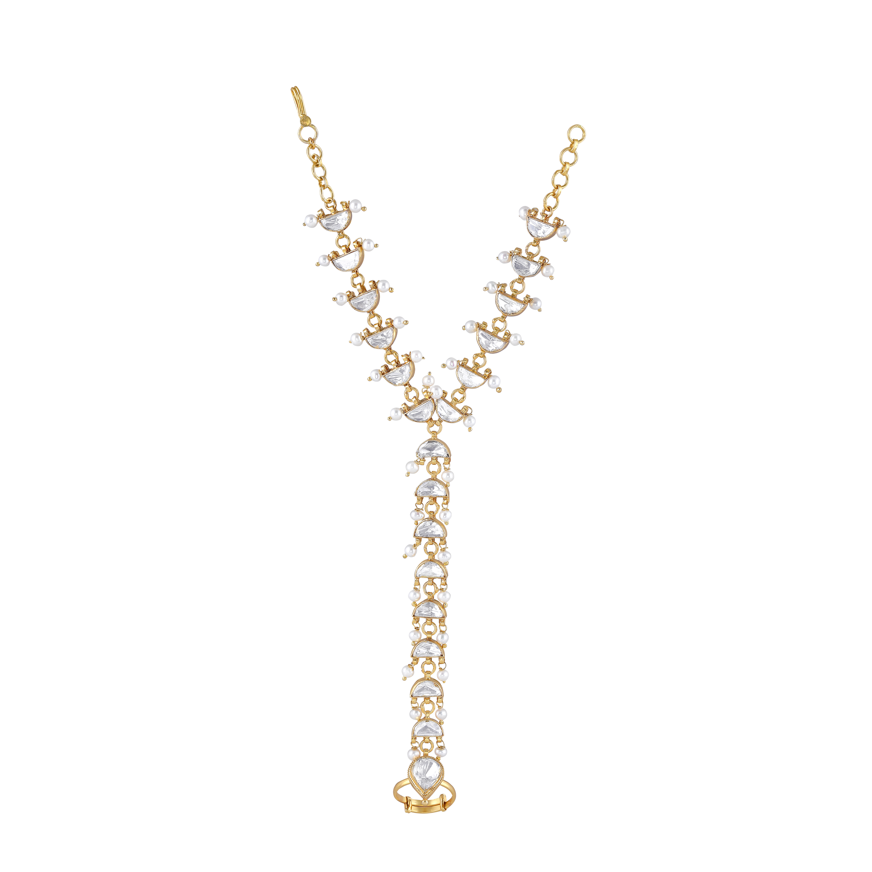 Silver Kundan Haath Phool with Delicate Pearl Accents