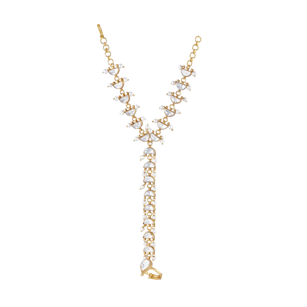 Silver Kundan Haath Phool with Delicate Pearl Accents