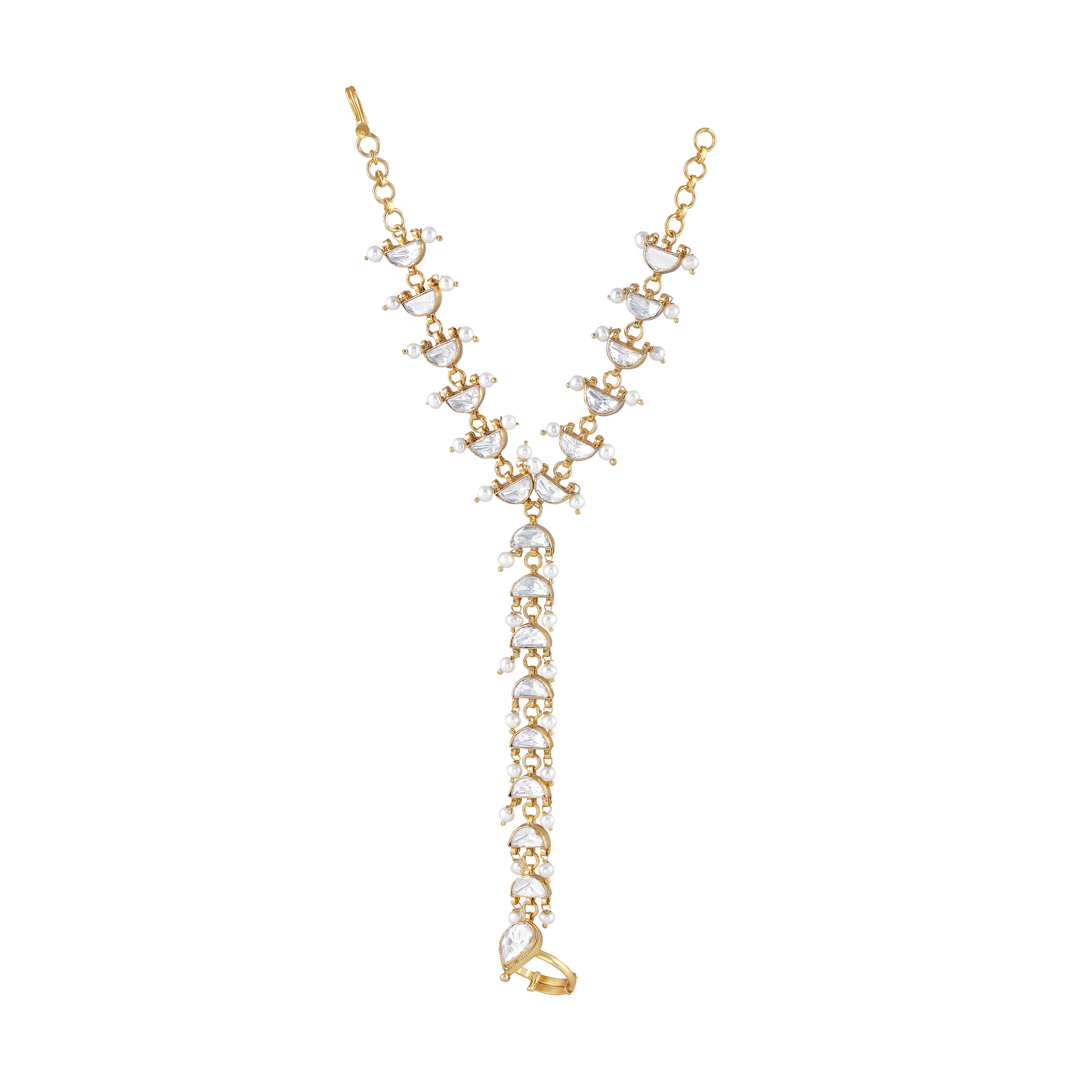 Silver Kundan Haath Phool with Delicate Pearl Accents