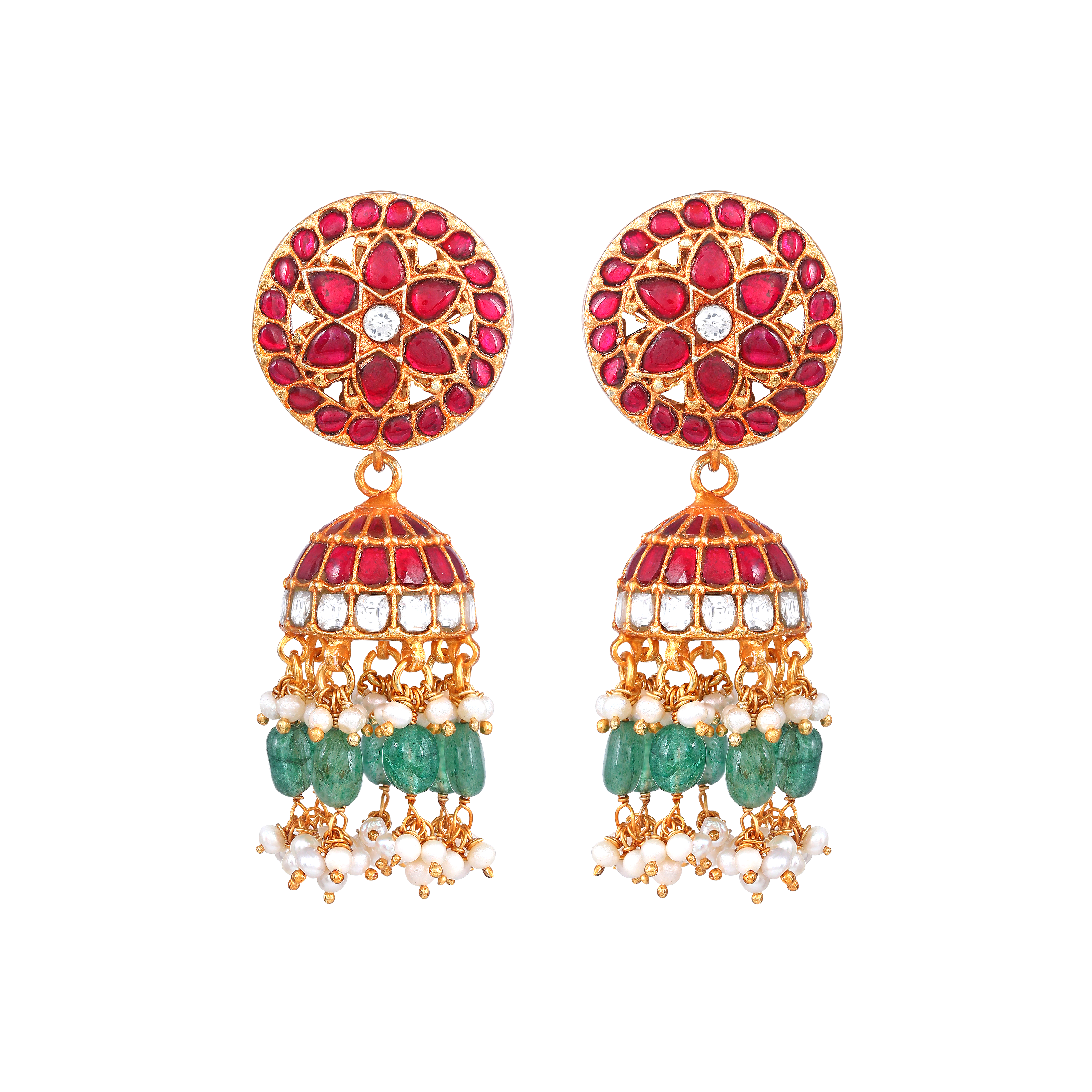 Floral Kundan Pattern Silver Jhumkas