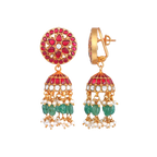 Floral Kundan Pattern Silver Jhumkas