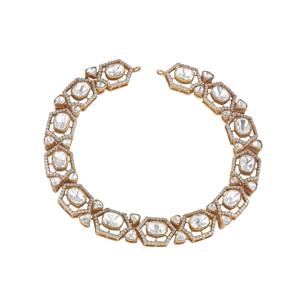 Geometric Polki Pattern Necklace in 92.5 Silver