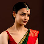 Silver Polki Maang Tikka with Pear-Cut Green Stone