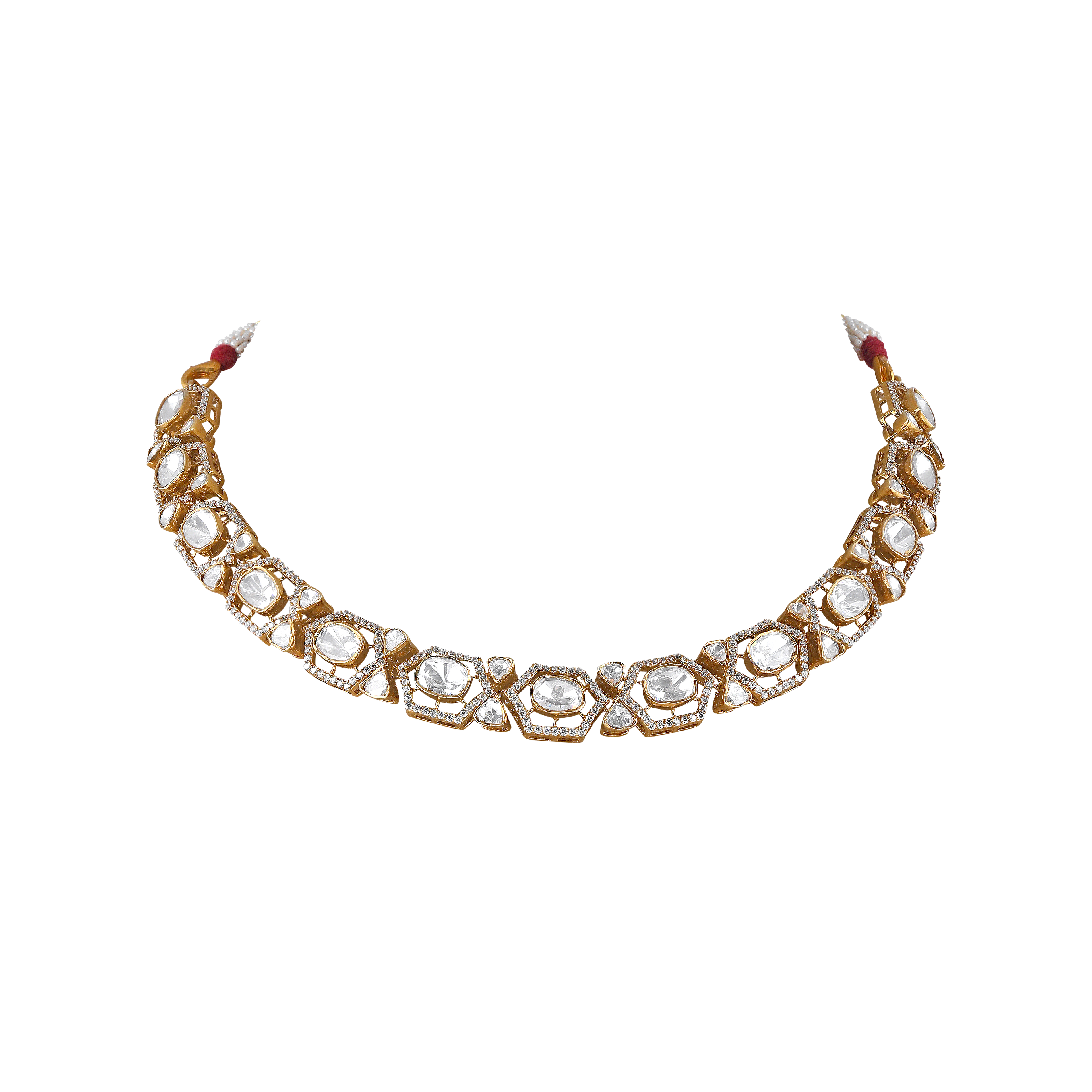Geometric Polki Pattern Necklace in 92.5 Silver
