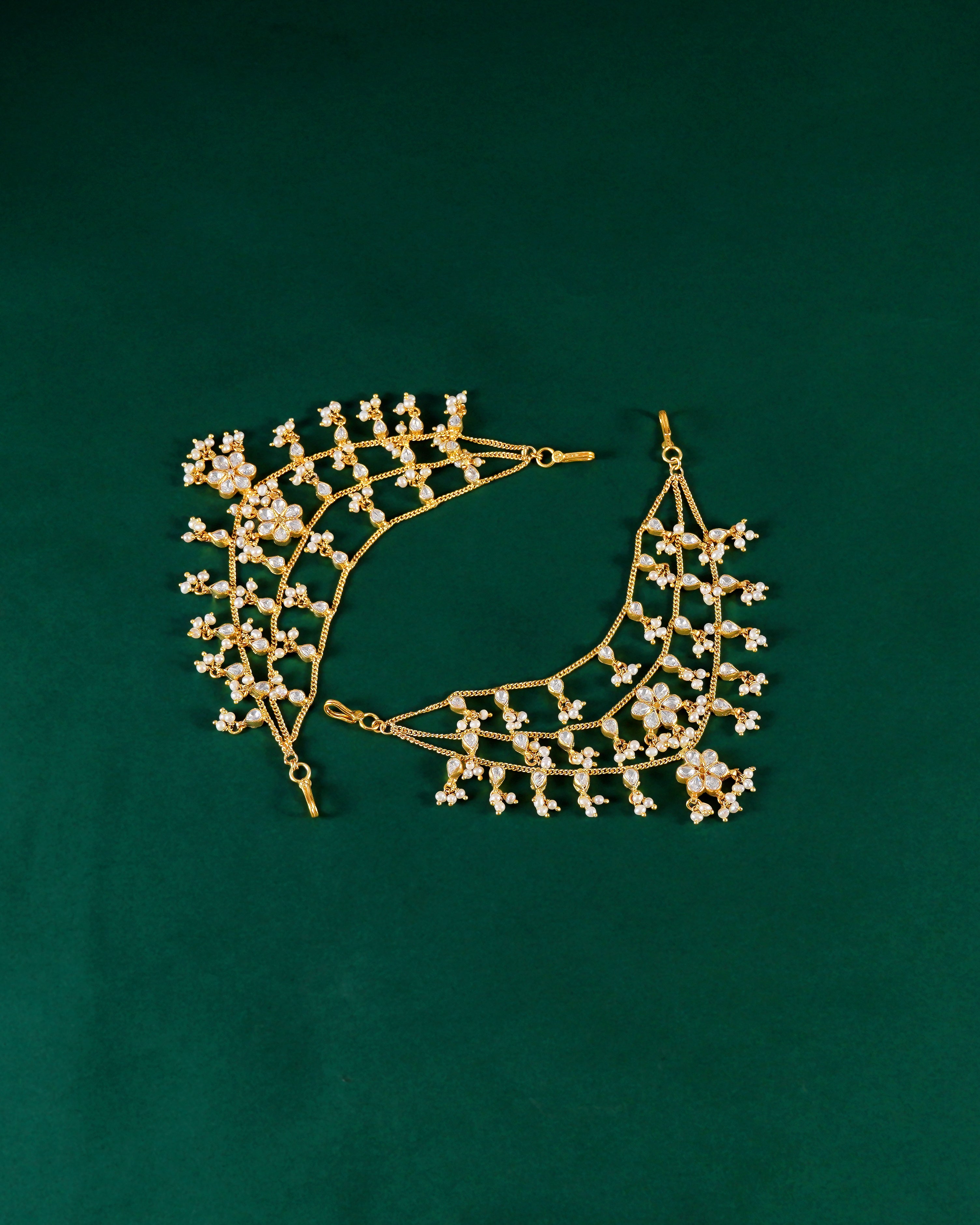 Silver Three-Layered Gold Polished Matilu with Lustrous Pearl Drops