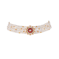 Multi-Strand Pearl Choker with CZ Floral Pendant in Gold Plated Silver