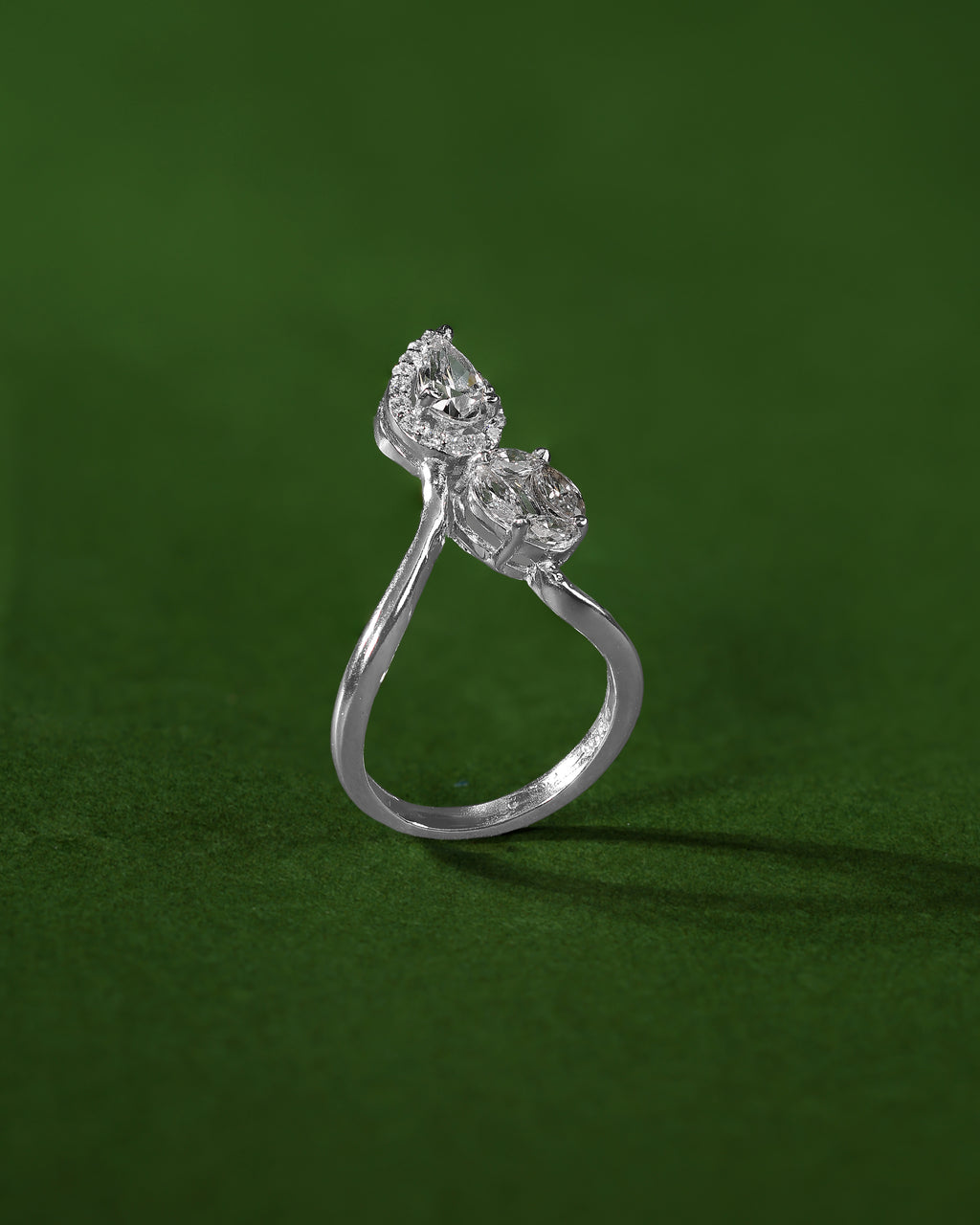 Radiant Pear & Circular CZ Bypass Silver Ring