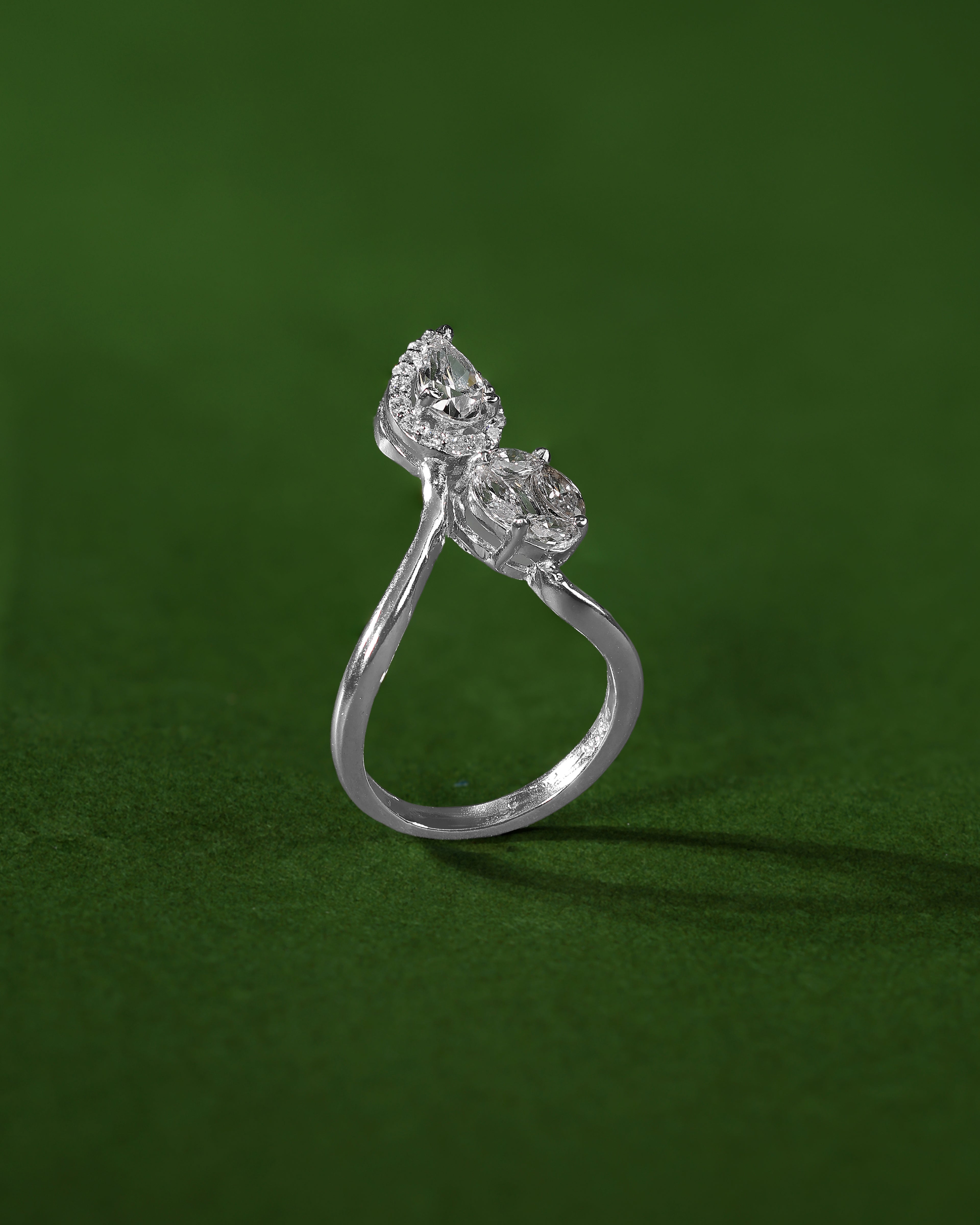 Radiant Pear & Circular CZ Bypass Silver Ring