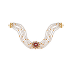 Multi-Strand Pearl Choker with CZ Floral Pendant in Gold Plated Silver