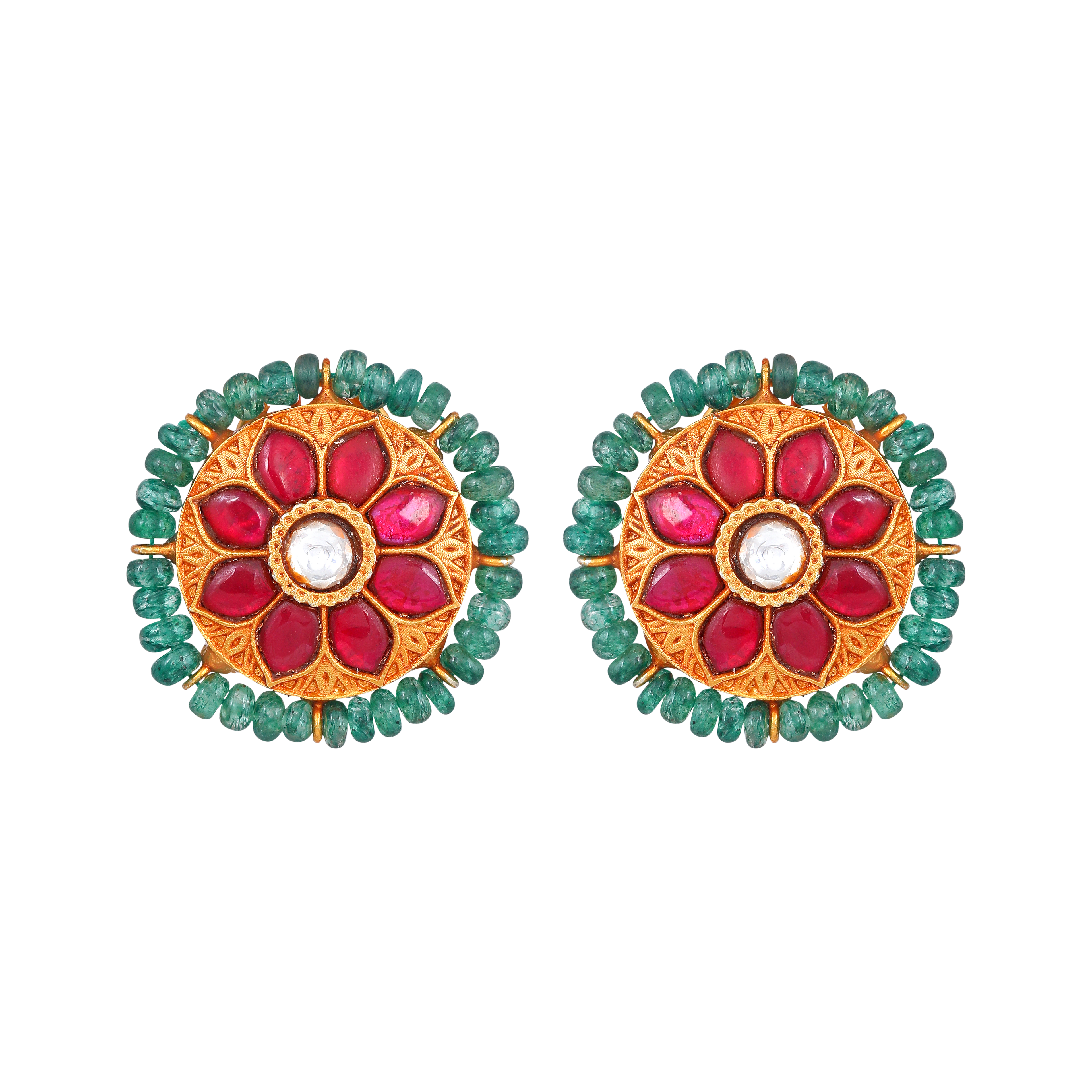 Silver Studs With Green Beads