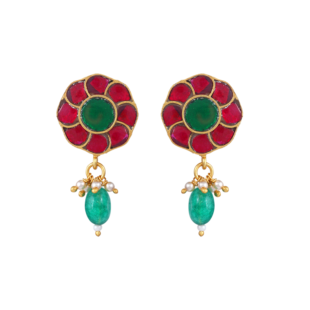 92.5 Silver Gold Plated Floral Earrings