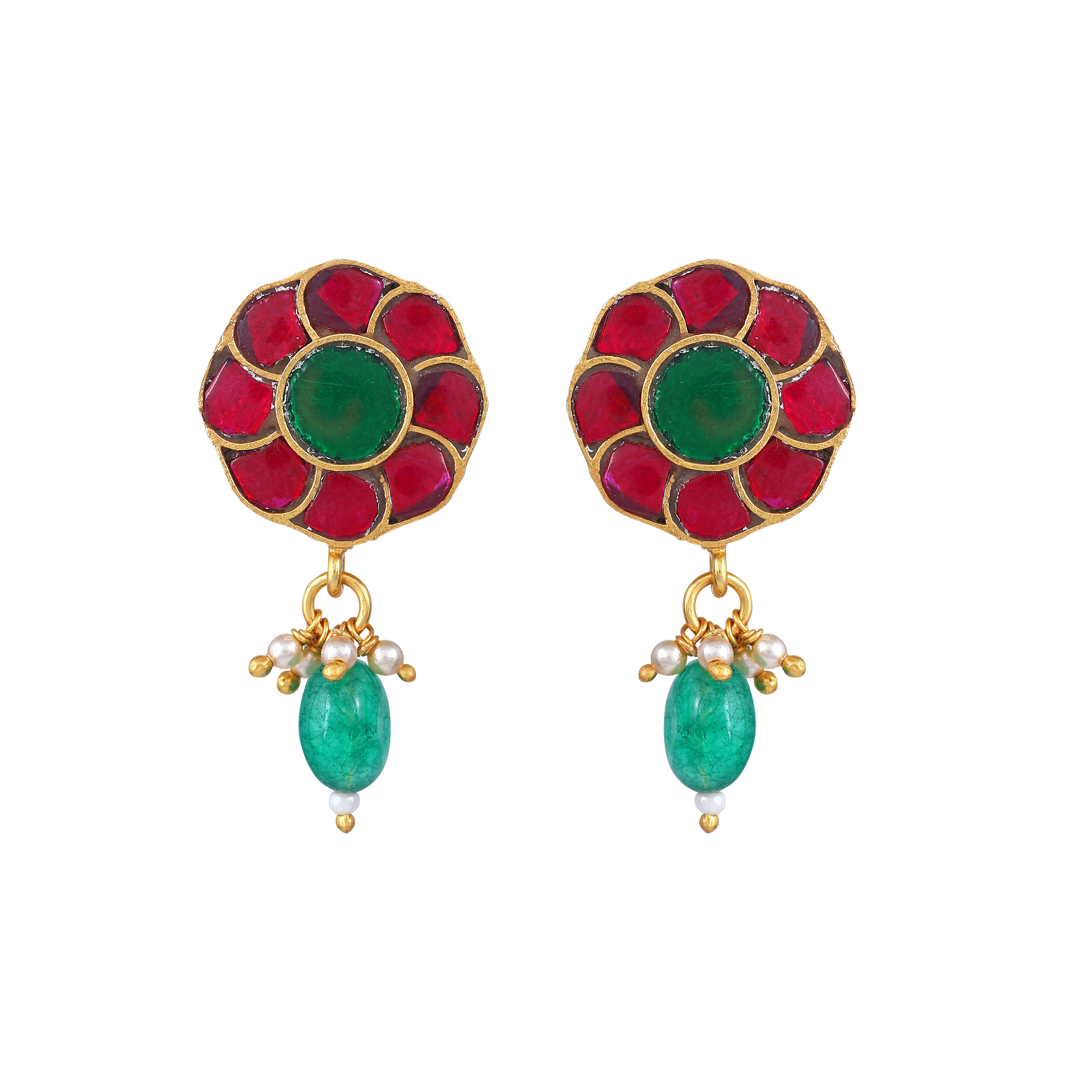 92.5 Silver Gold Plated Floral Earrings