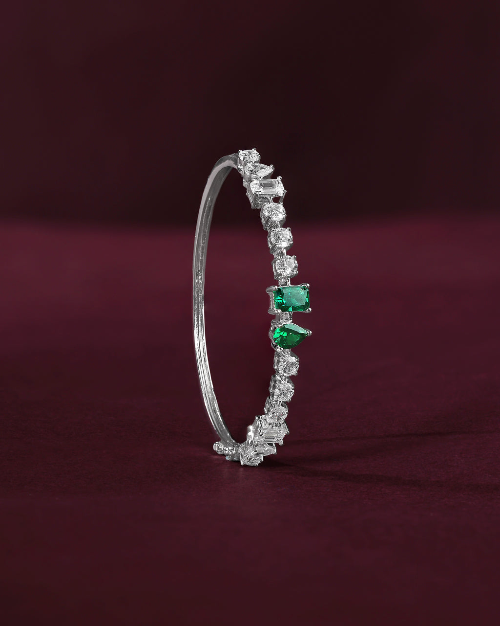 Modern Geometric Green Stone Silver Bracelet