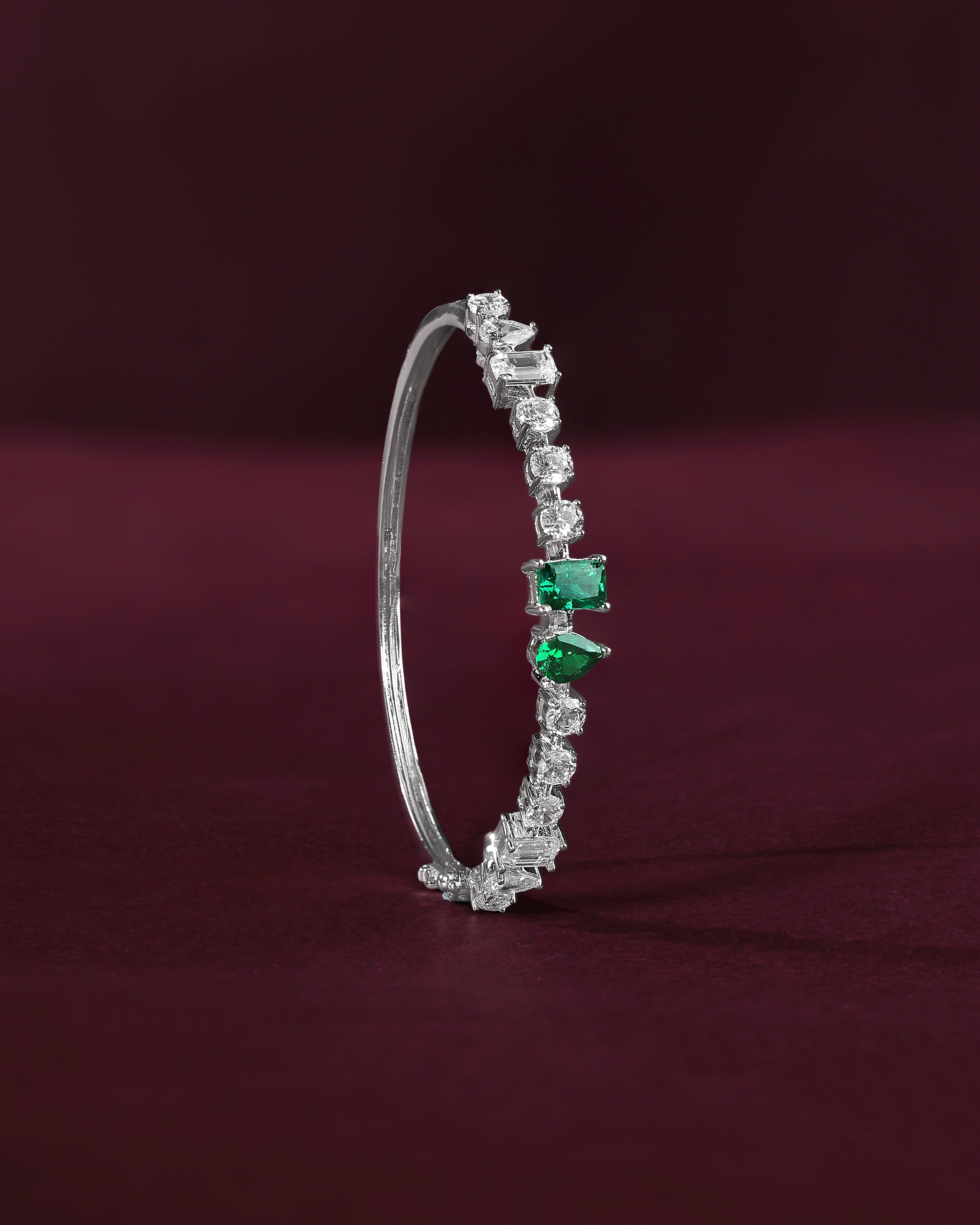 Modern Geometric Green Stone Silver Bracelet