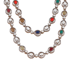Regal Navratan Design Silver Double-Layered Necklace