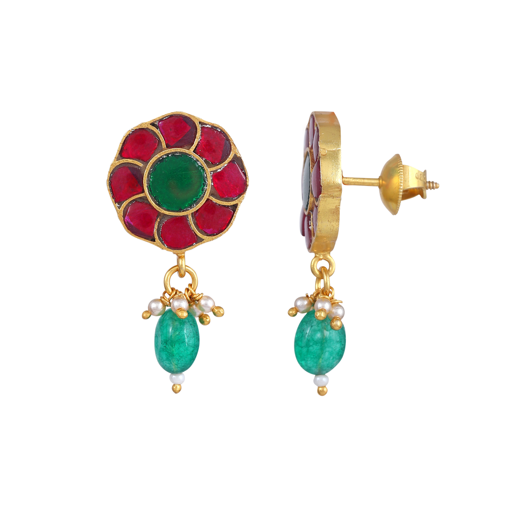 92.5 Silver Gold Plated Floral Earrings