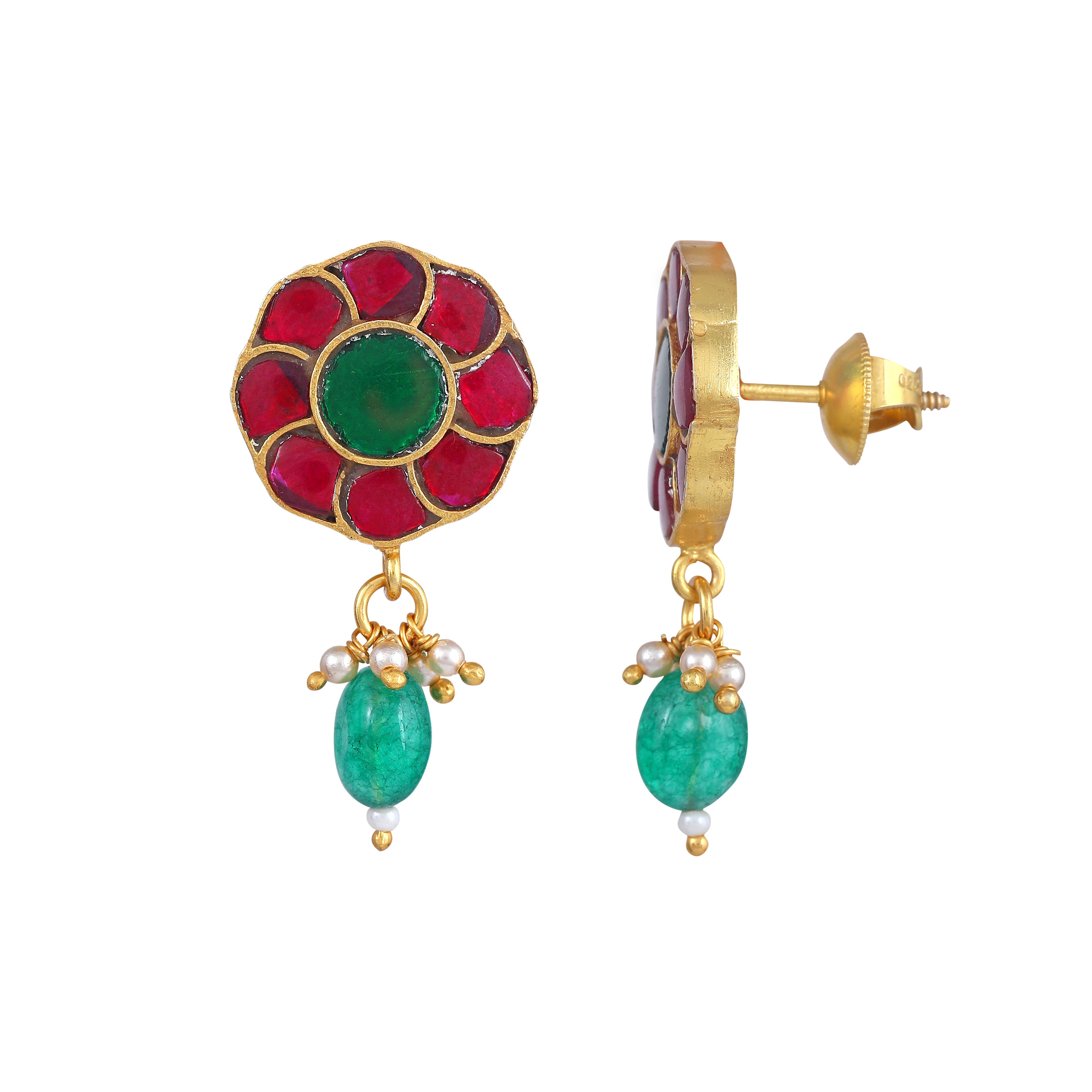 92.5 Silver Gold Plated Floral Earrings