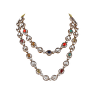 Regal Navratan Design Silver Double-Layered Necklace