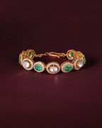 Gold Plated Silver Polki Pattern Bracelet with Green Stone