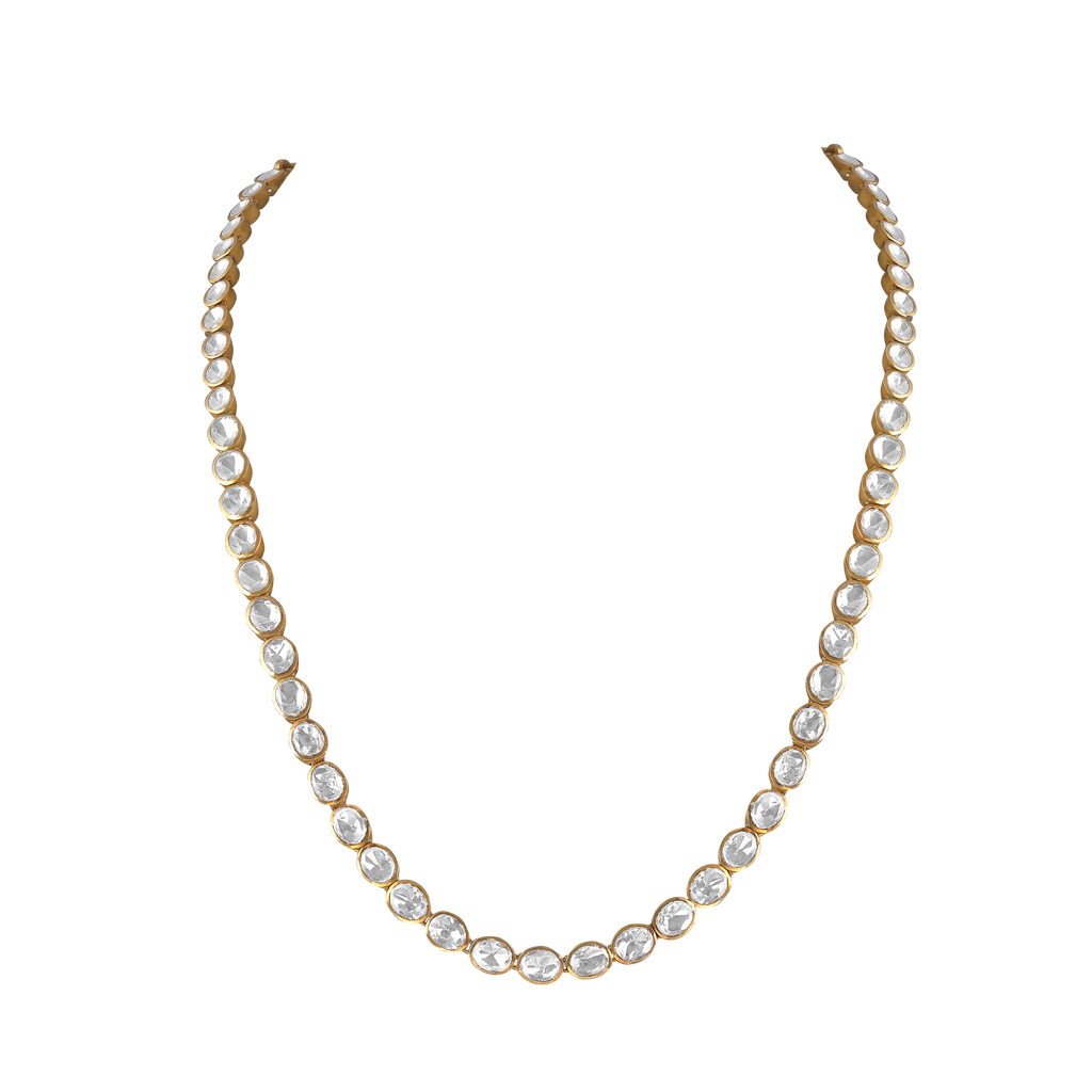 Silver Single Layer CZ Polki-Style Necklace