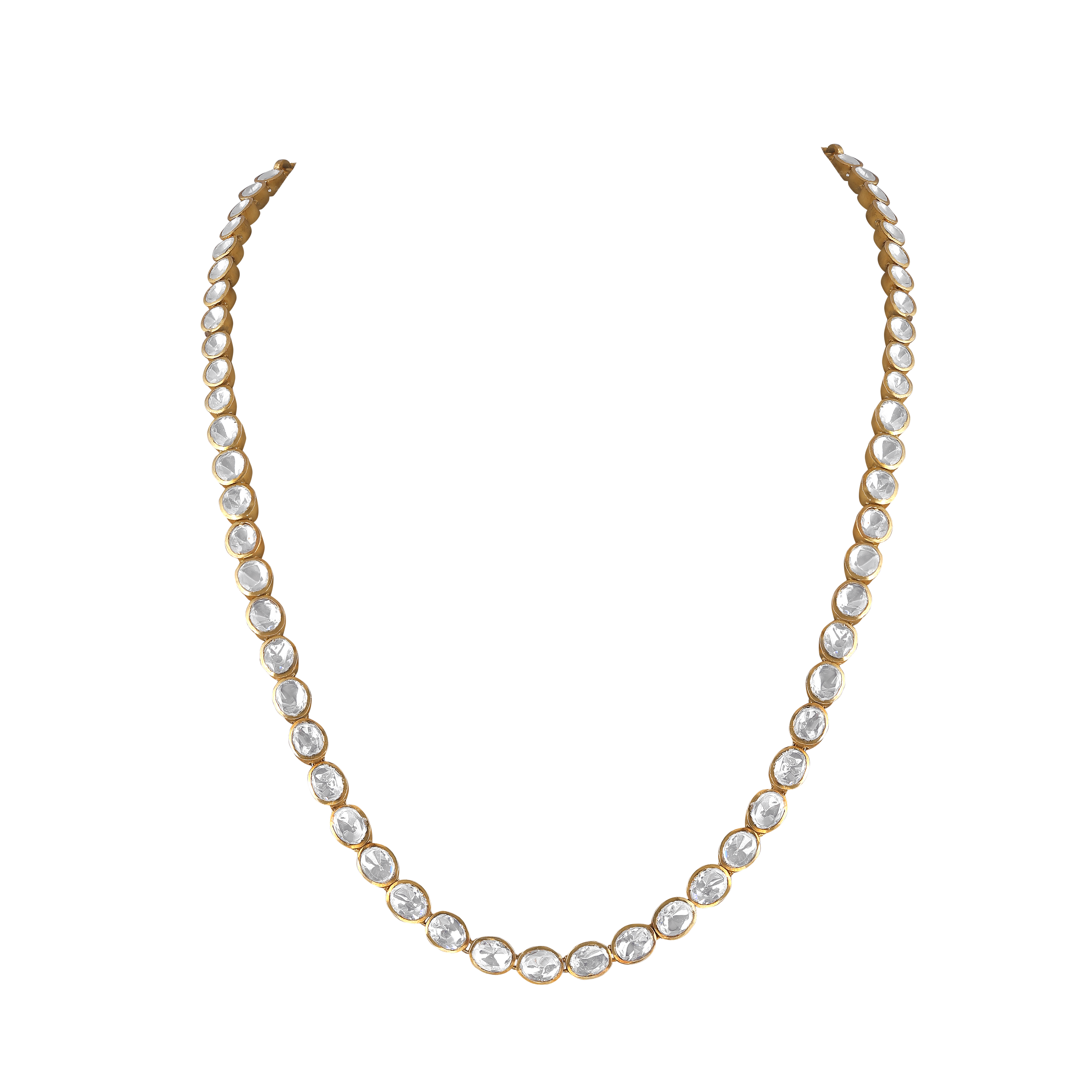 Silver Single Layer CZ Polki-Style Necklace
