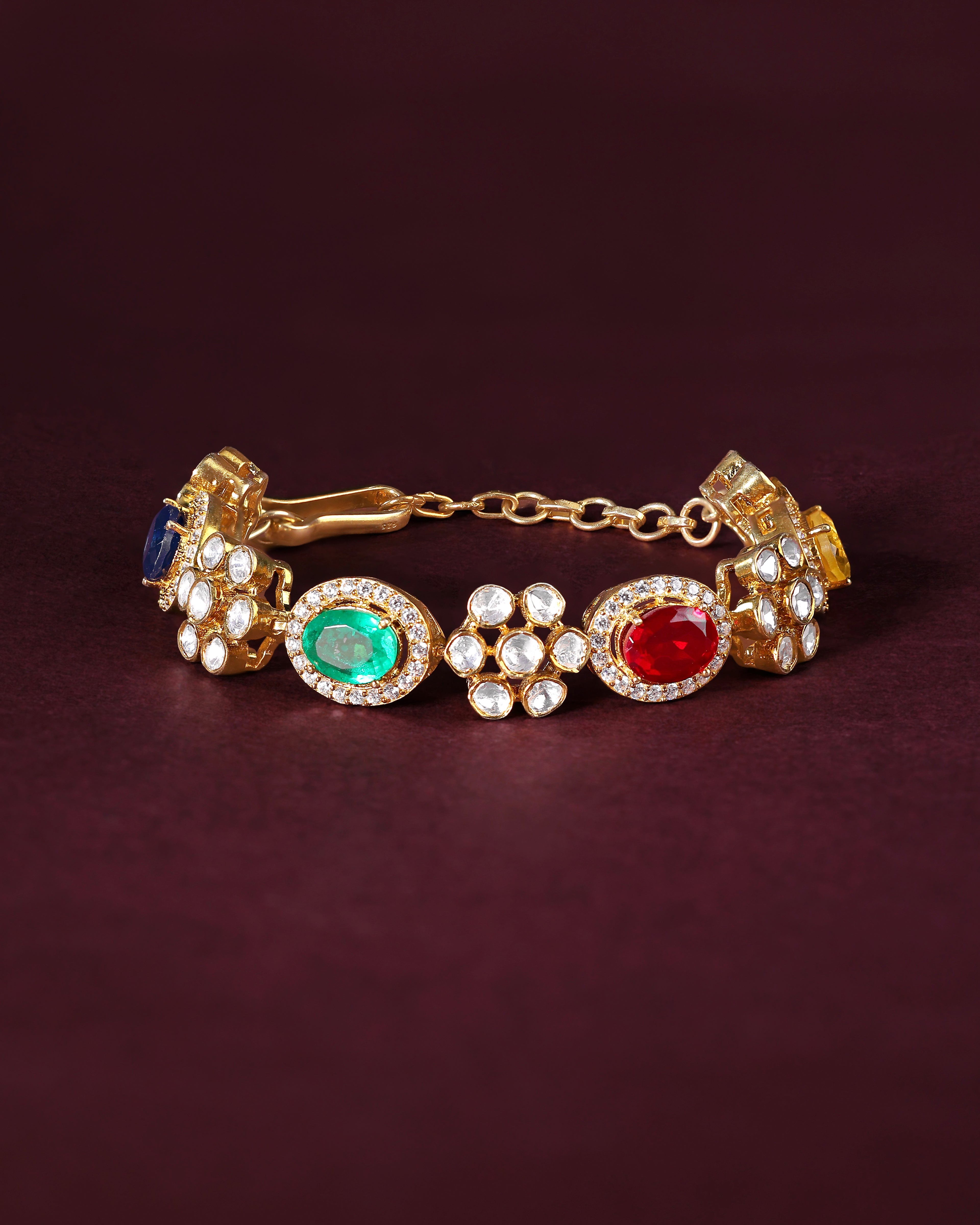 92.5 Silver Gold-Polished Floral Bracelet