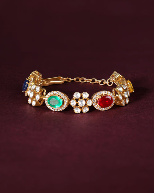 92.5 Silver Gold-Polished Floral Bracelet
