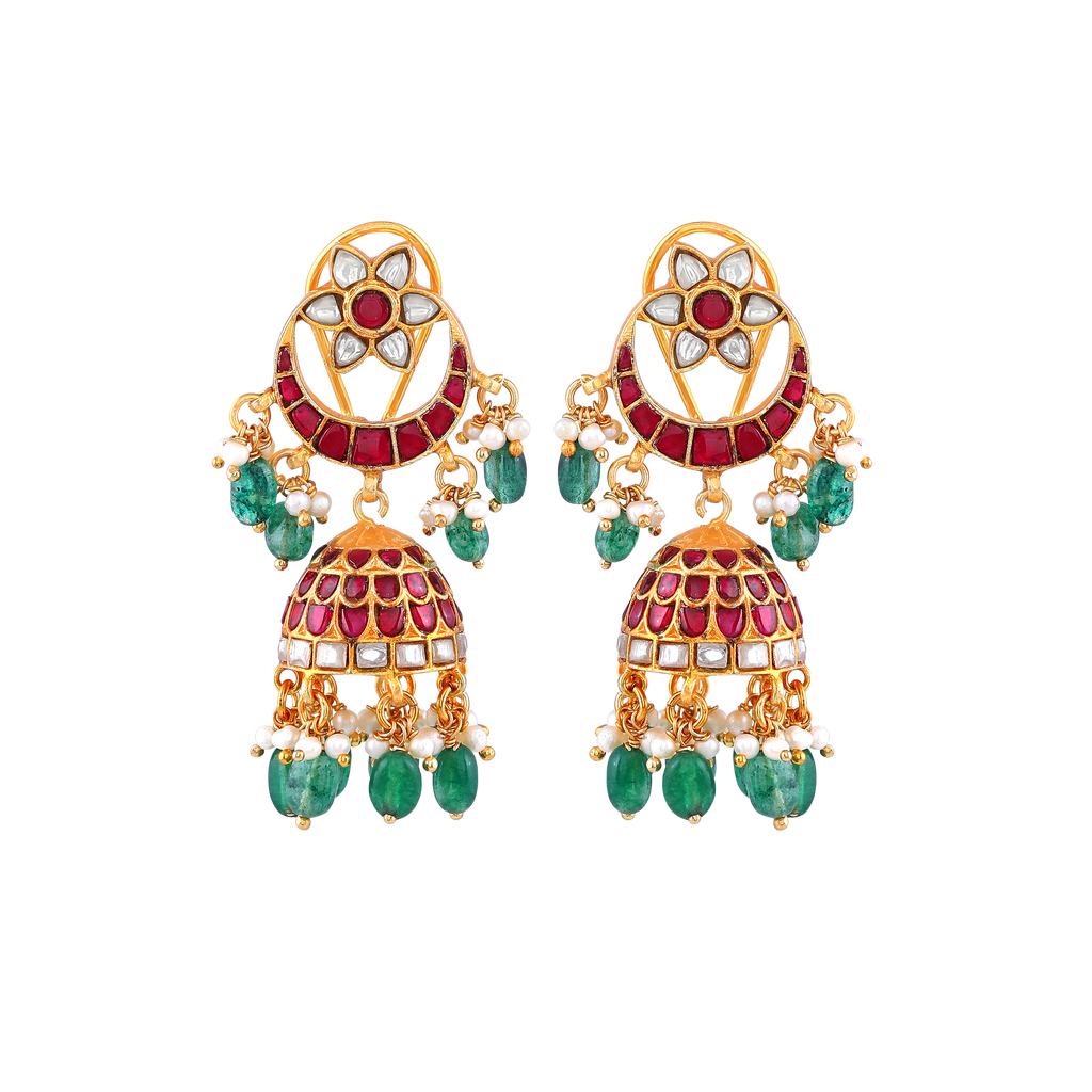 Antique Gold Plated 92.5 Silver Jhumka Chandbali Earrings