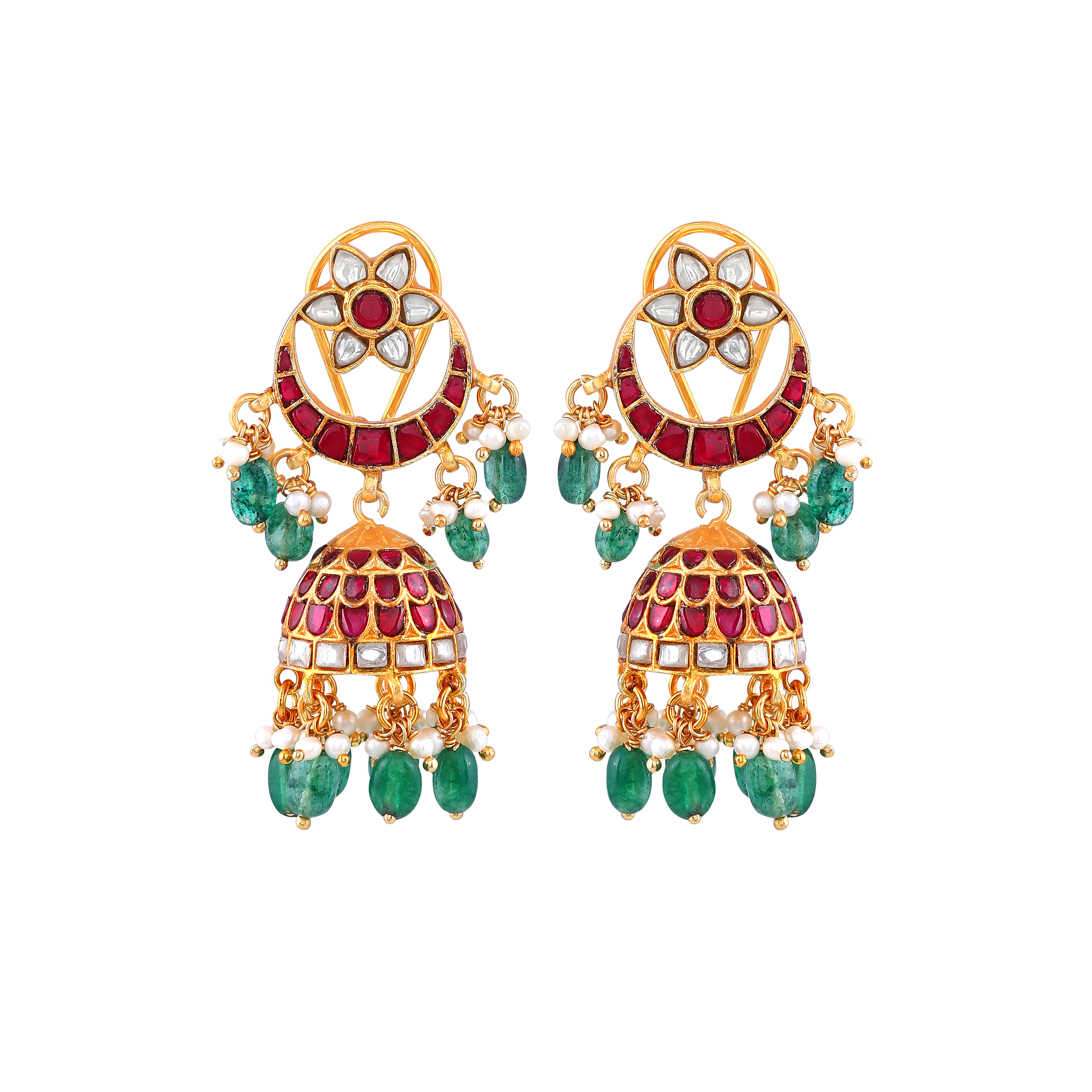 Antique Gold Plated 92.5 Silver Jhumka Chandbali Earrings
