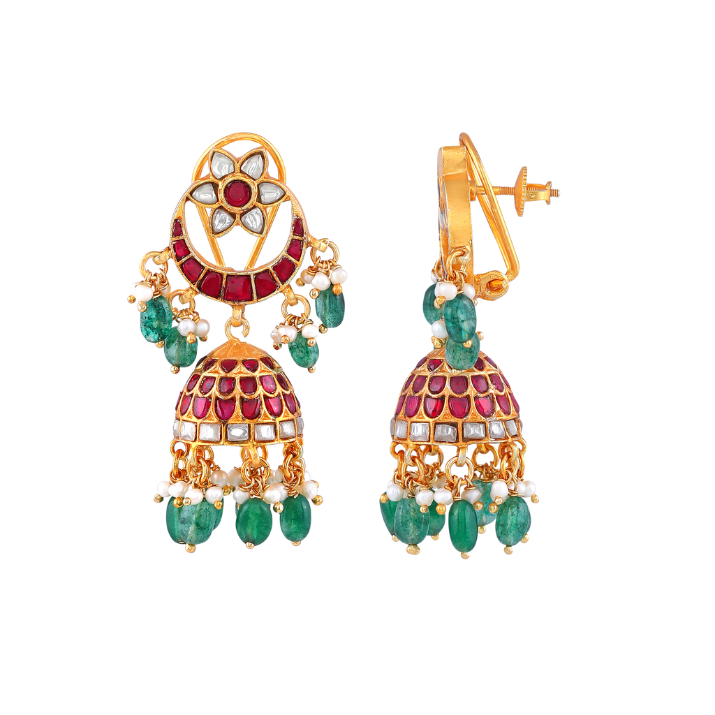 Antique Gold Plated 92.5 Silver Jhumka Chandbali Earrings