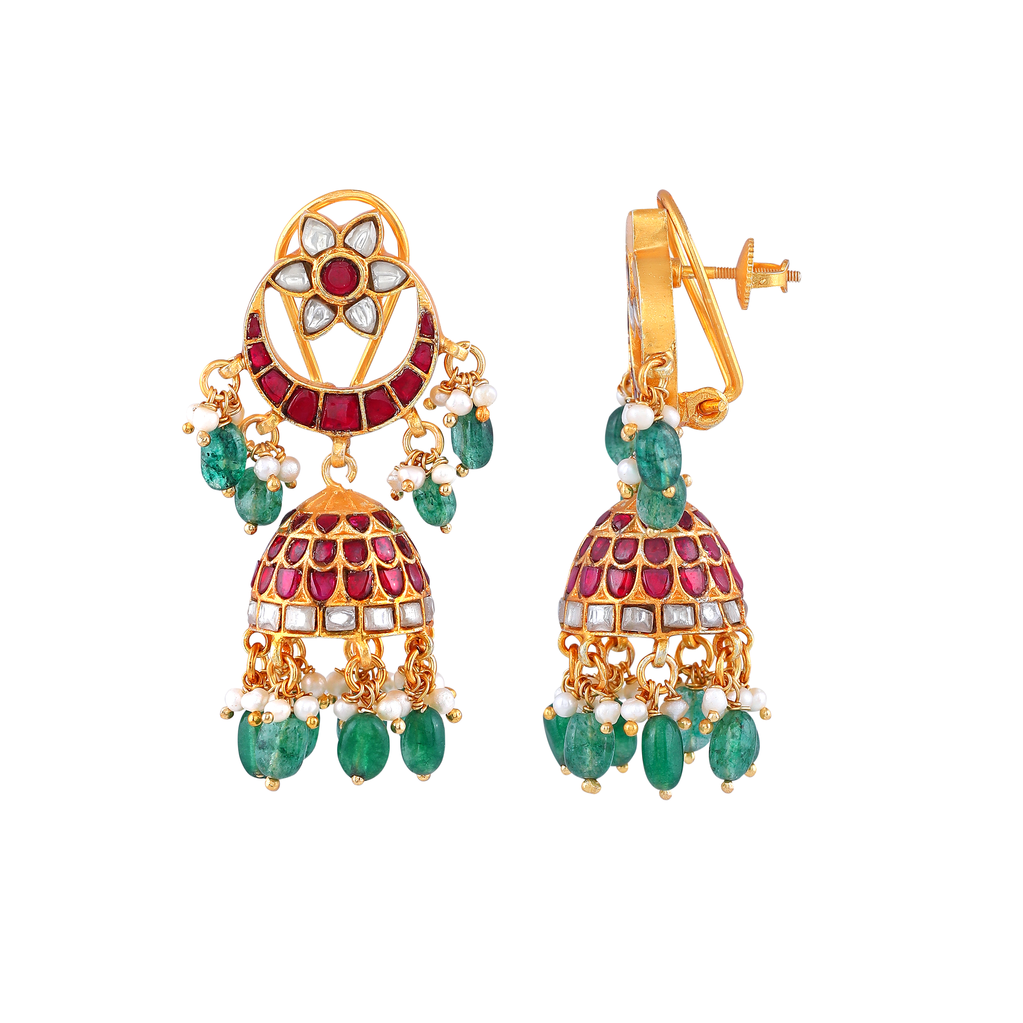 Antique Gold Plated 92.5 Silver Jhumka Chandbali Earrings