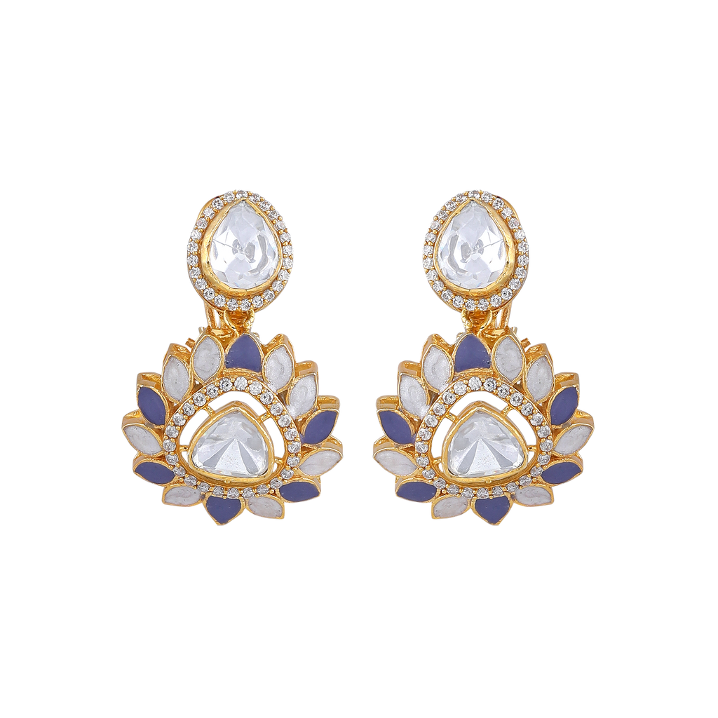 Silver Gold-Plated Polki Pattern Floral Drop Earrings