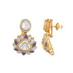 Silver Gold-Plated Polki Pattern Floral Drop Earrings