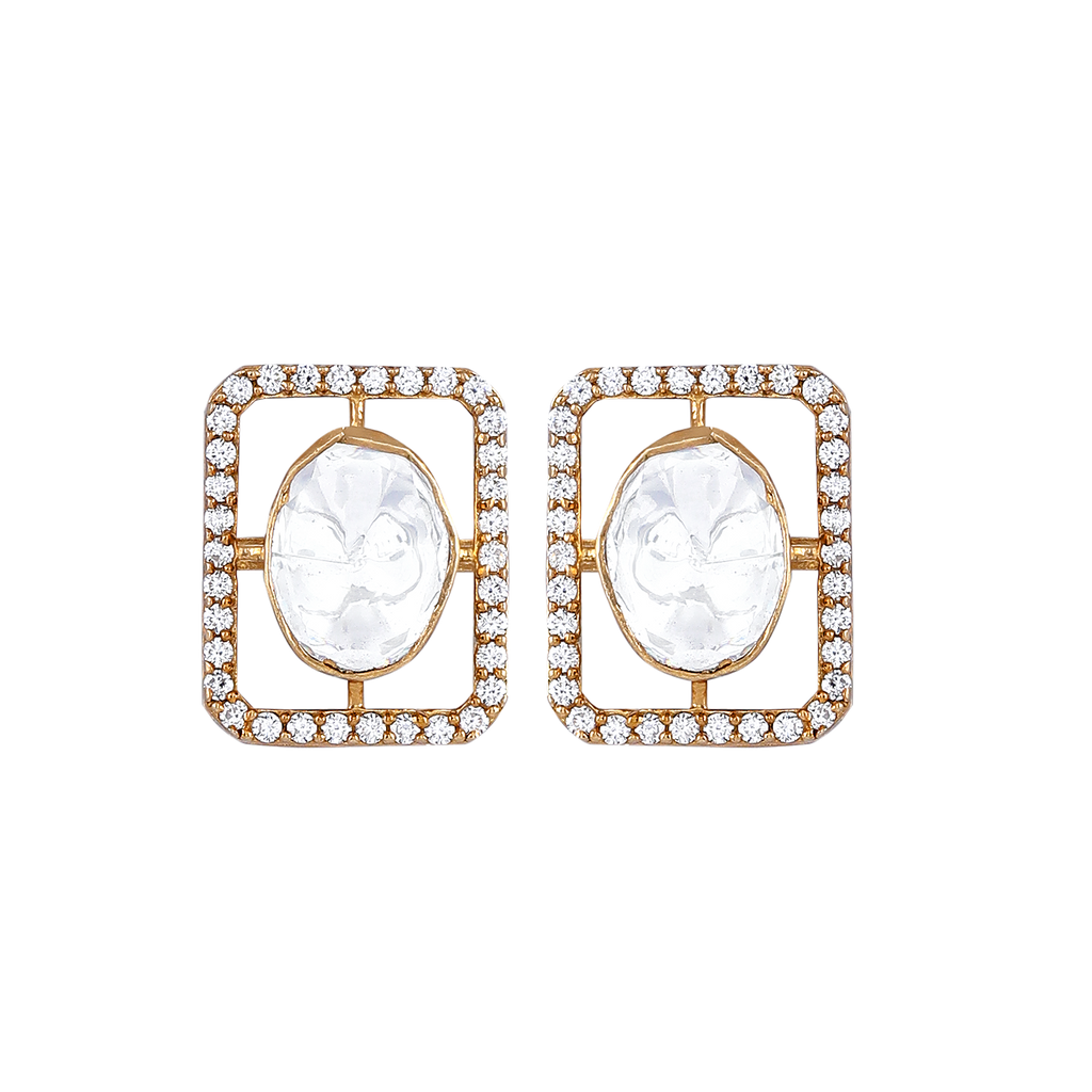 Silver Geometric CZ Halo Studs