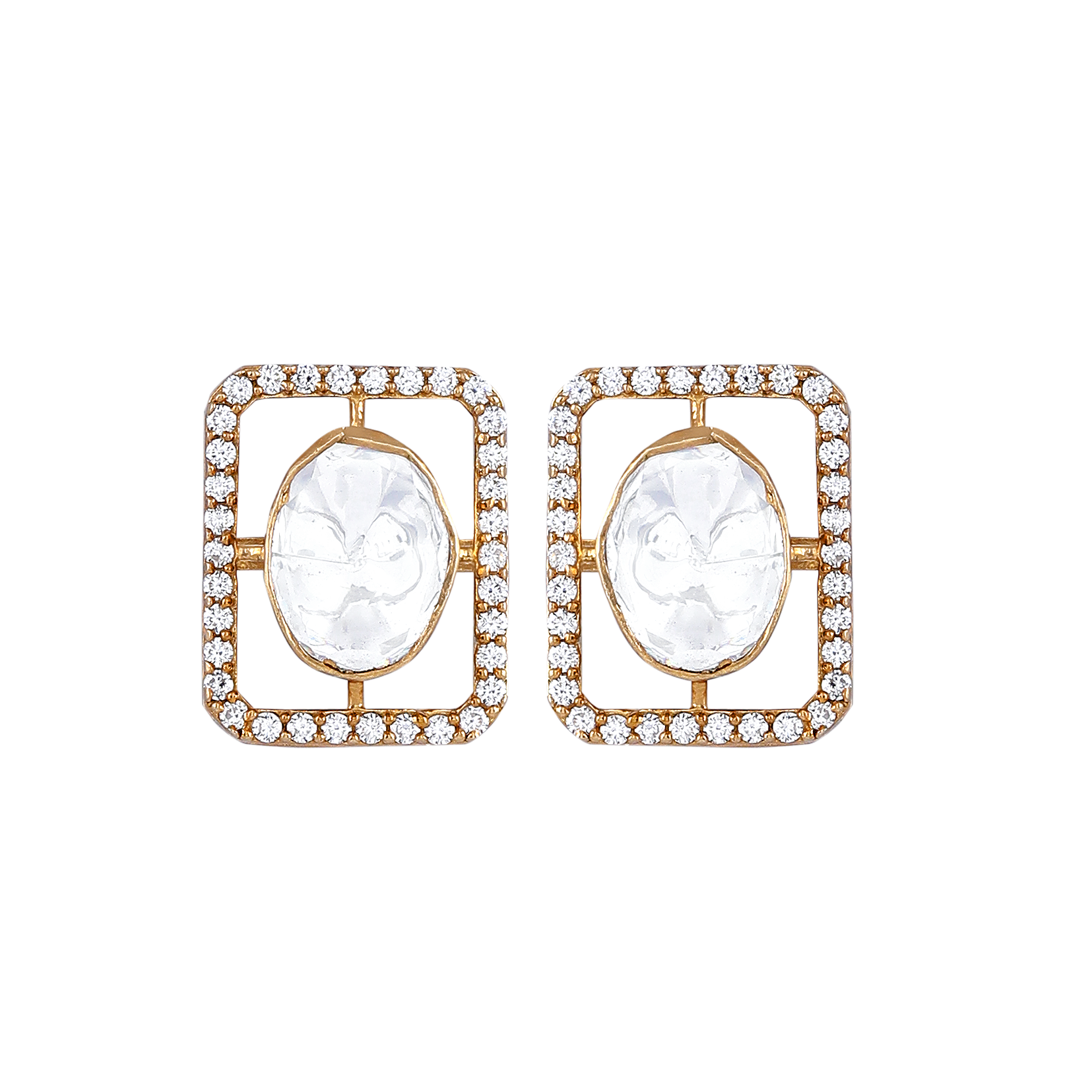 Silver Geometric CZ Halo Studs